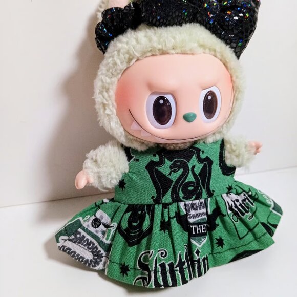 Labubu Harry Potter Slytherin Dress with Snake Metallic Print Bow Outfit - Picture 3 of 6